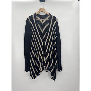 FP Womens Large Striped Cardigan Whimsigoth Boho Retro Lagenlook Asymmetrical